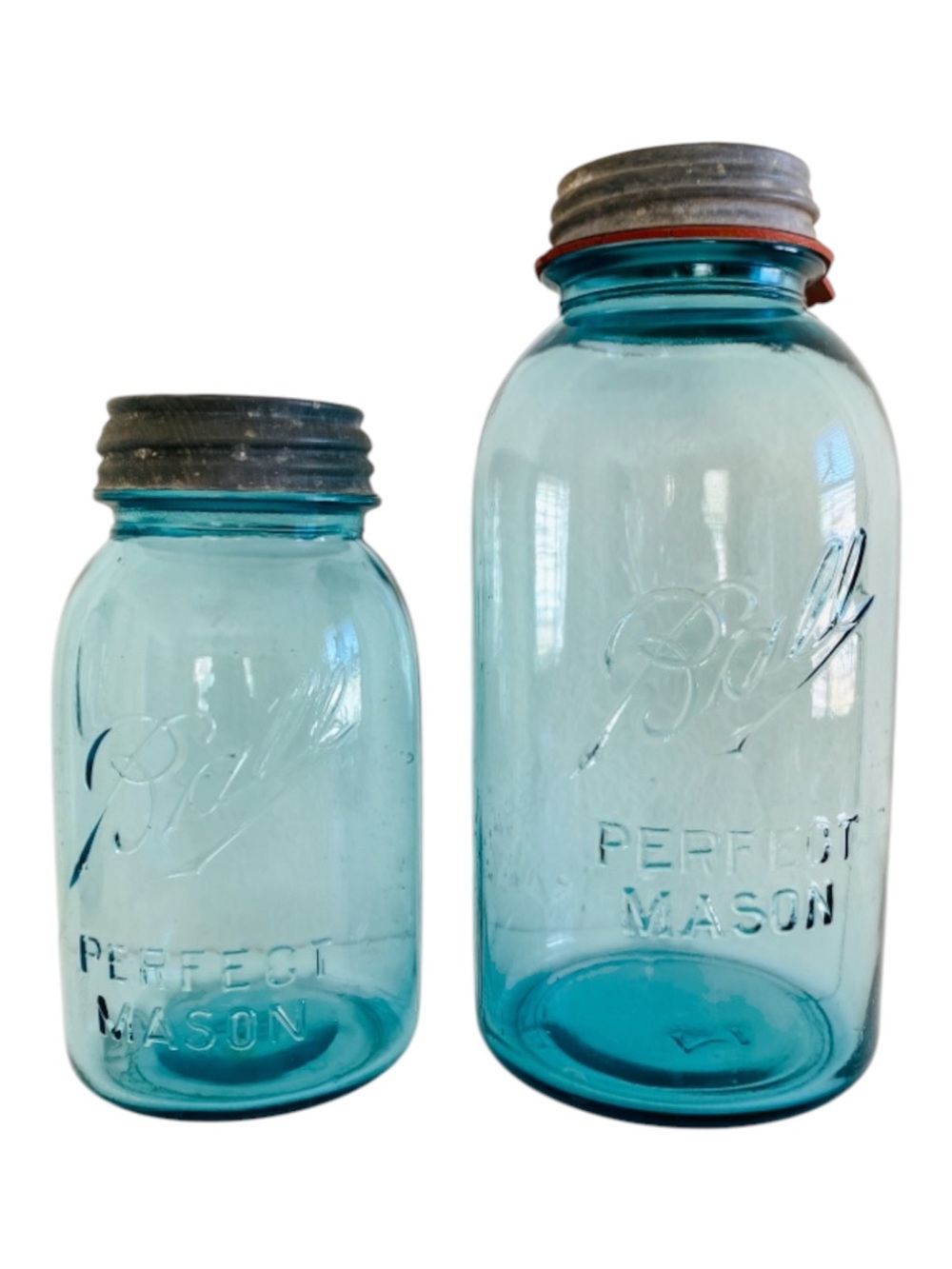 Antique Ball Perfect Mason Blue Canning Jar 1910-23 Quart Zinc Lid Cottagecore